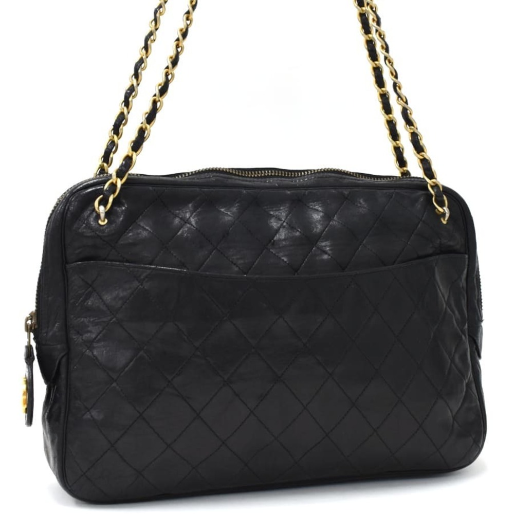 Chanel Chain Shoulder Bag Matelasse Coco Mark Leather Black